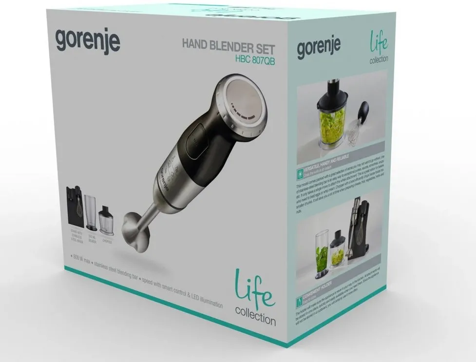 Blender de mână Gorenje HBC807QB, Negru Argintiu