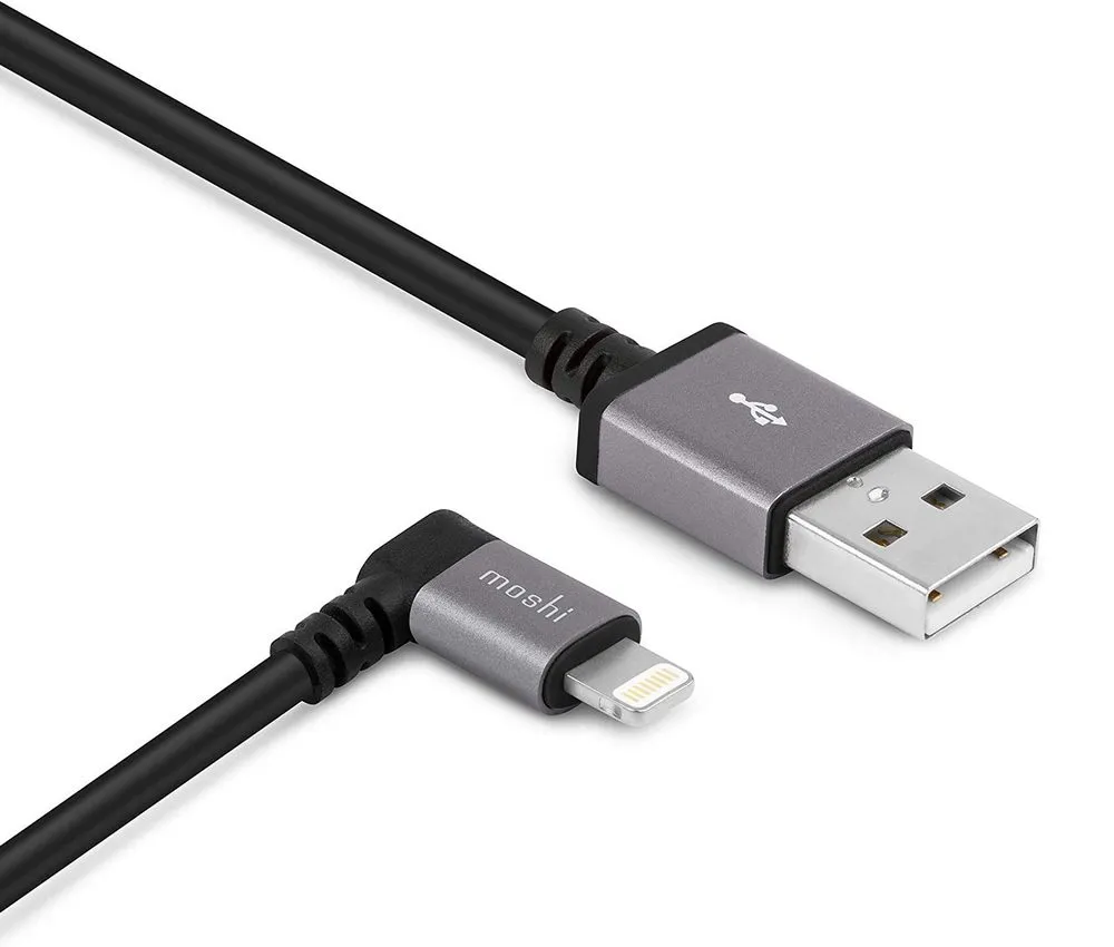 Cablu încărcare și sincronizare Moshi USB to Lightning Cable 90 Degree, USB Type-A/Lightning, 1,5m, Negru