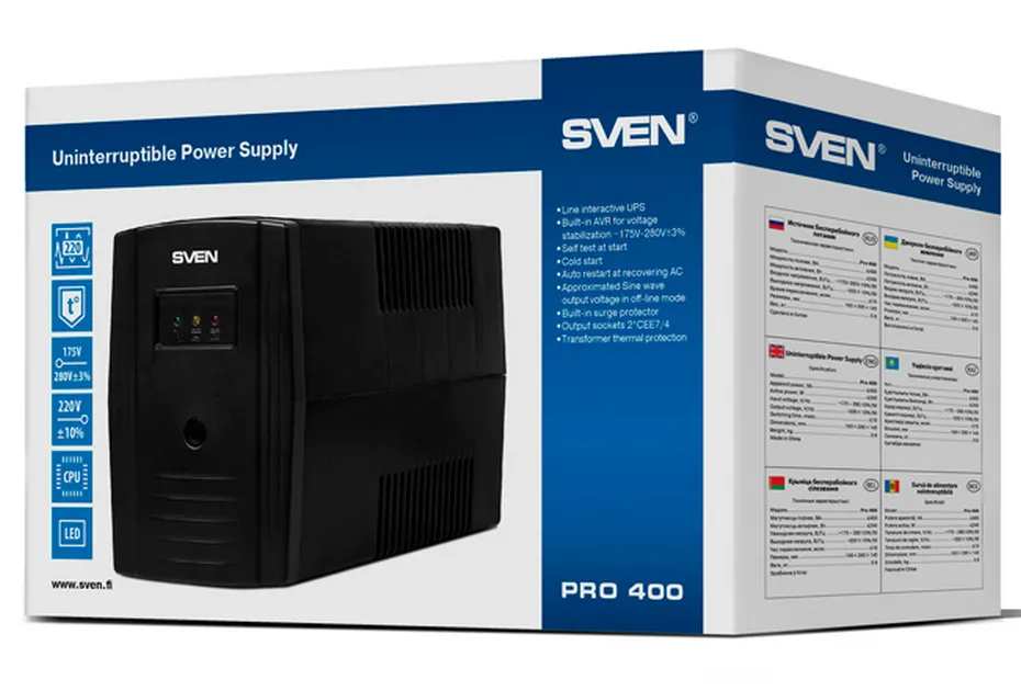 Sursă de alimentare neîntreruptibilă SVEN Pro  400, Linear-interactiv, 400VA, Turn
