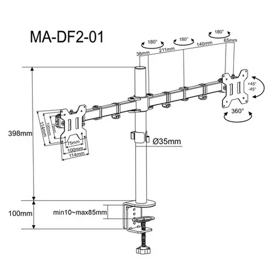 Suport birou pentru monitoare Gembird MA-DF2-01, Negru