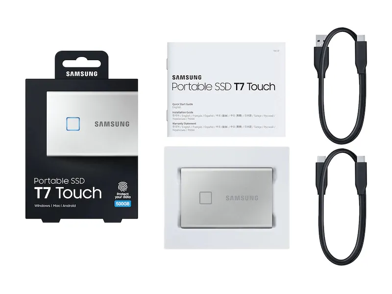 SSD portabil extern Samsung Portable SSD T7 Touch, 500 GB, Argintiu (MU-PC500S/WW)