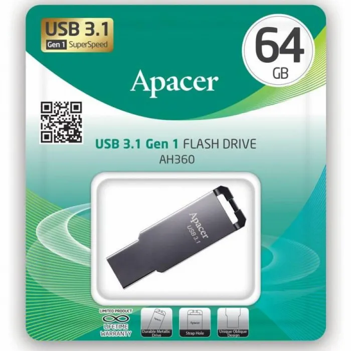 Memorie USB Apacer AH360, 64GB, Negru