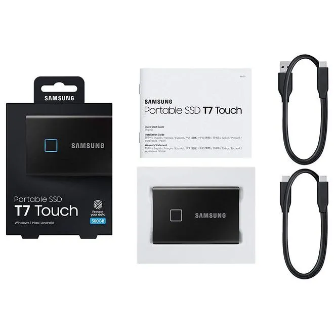 SSD portabil extern Samsung Portable SSD T7 Touch, 500 GB, Negru (MU-PC500K/WW)