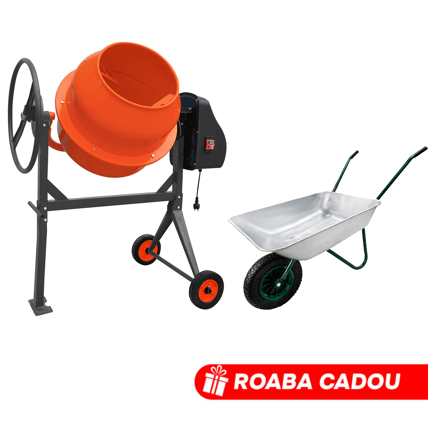 Set Betoniera TechnoWorker 140 L (Motor cupru)  + Roaba LUMAG 85 L Cadou