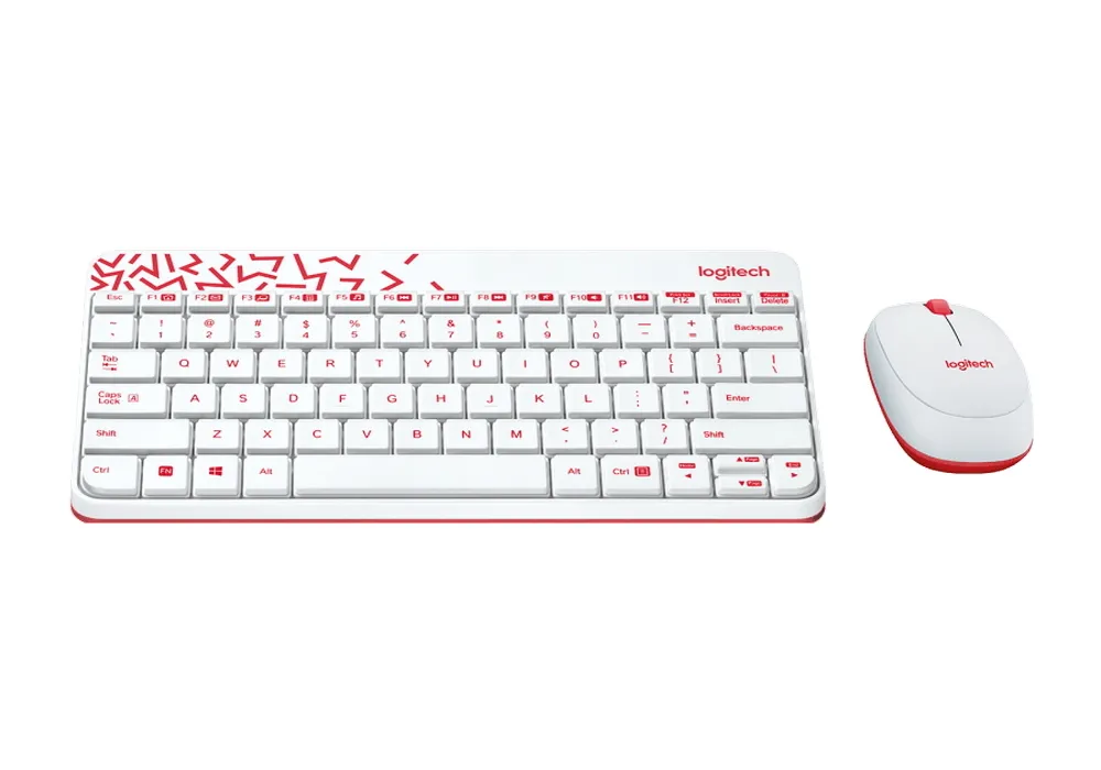 Set Tastatură + Mouse Logitech MK240, Fără fir, Alb/Roșu
