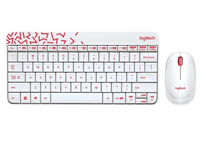 Set Tastatură + Mouse Logitech MK240, Fără fir, Alb/Roșu