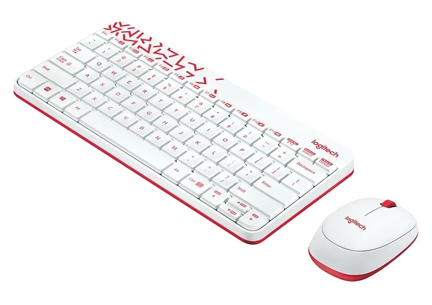Set Tastatură + Mouse Logitech MK240, Fără fir, Alb/Roșu
