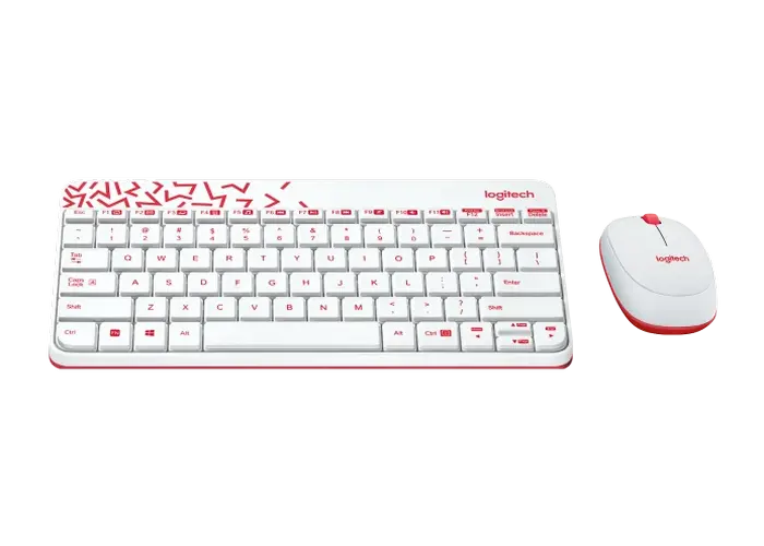 Set Tastatură + Mouse Logitech MK240, Fără fir, Alb/Roșu