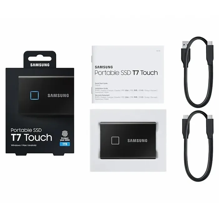SSD portabil extern Samsung Portable SSD T7 Touch, 1 TB, Negru (MU-PC1T0K/WW)