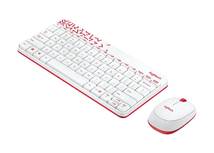 Set Tastatură + Mouse Logitech MK240, Fără fir, Alb/Roșu