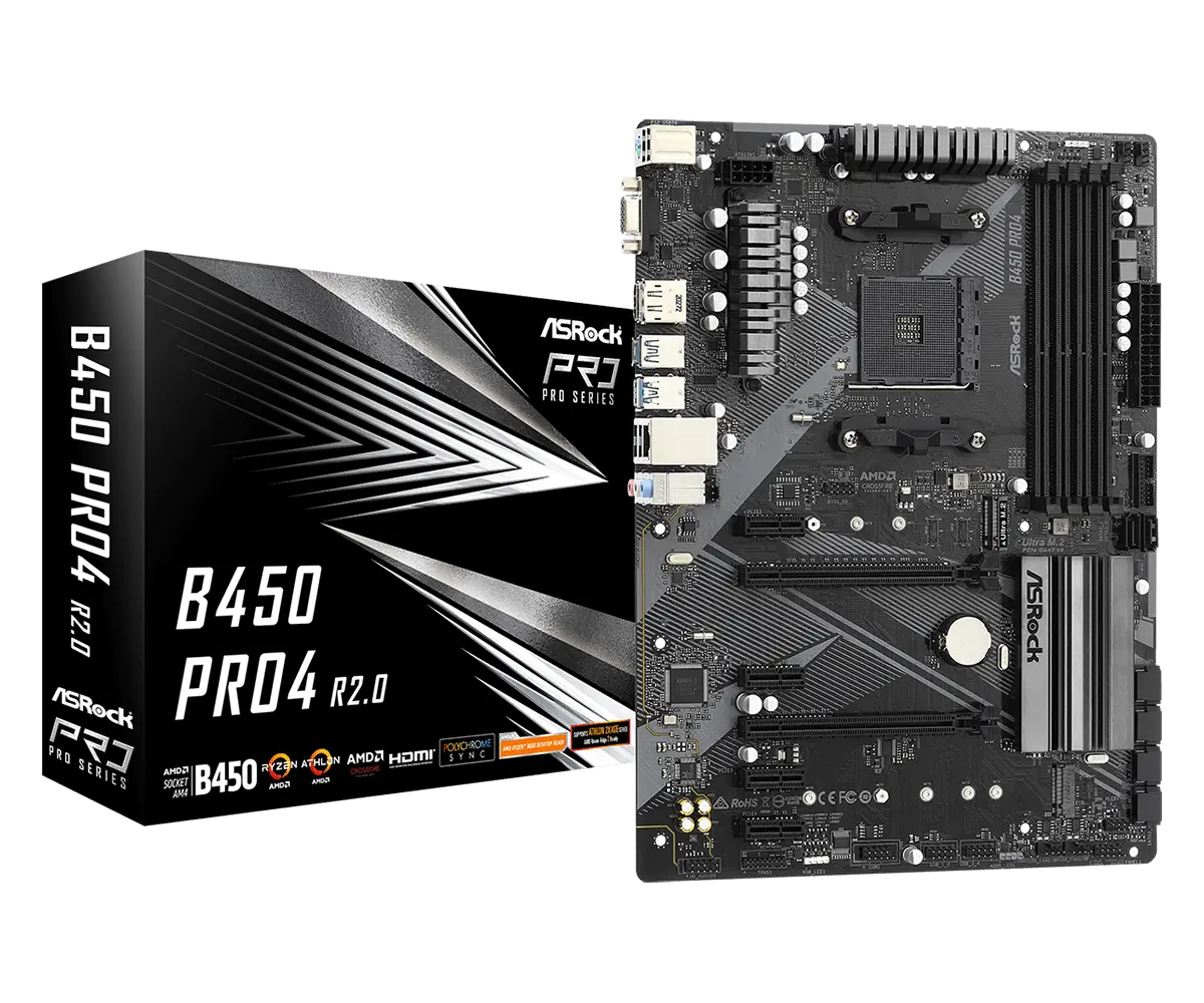 Placă de bază ASRock B450 PRO4 R2.0, AM4, AMD B450, ATX
