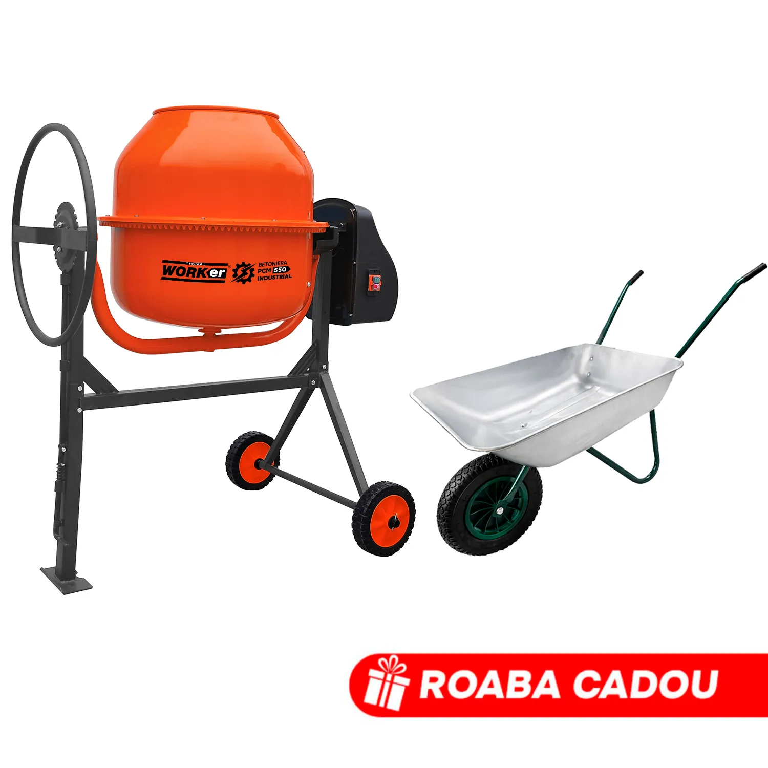 Set Betoniera TechnoWorker 160 L (Motor cupru)  + Roaba LUMAG 85 L Cadou