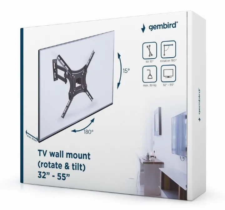 Suport TV de perete  Gembird WM-55RT-04, Negru