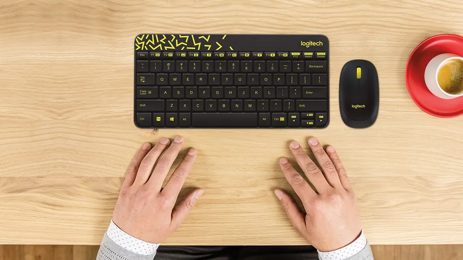 Set Tastatură + Mouse Logitech MK240, Fără fir, Negru/Galben
