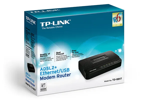 Modem ADSL TP-LINK TD-8817, ADSL/ADSL2/ADSL2 + până la 24 Mbps, Negru