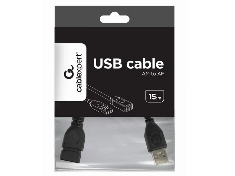 Cablu de comunicație Cablexpert CCP-USB2-AMAF-0.15M, USB Type-A (M)/USB Type-A (F), 0,15m, Negru