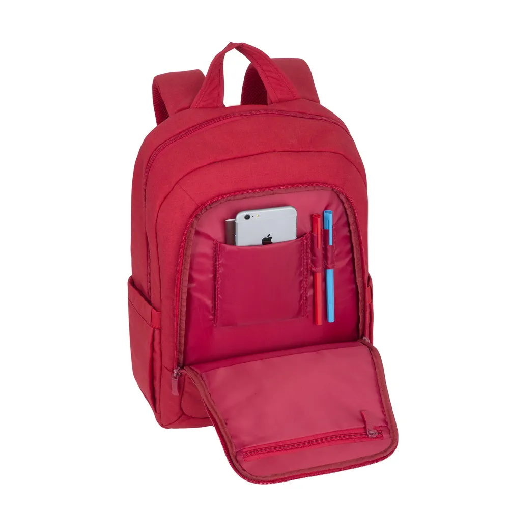 Rucsac pentru Laptop RivaCase Canvas, 15.6", Poliester, Roșu