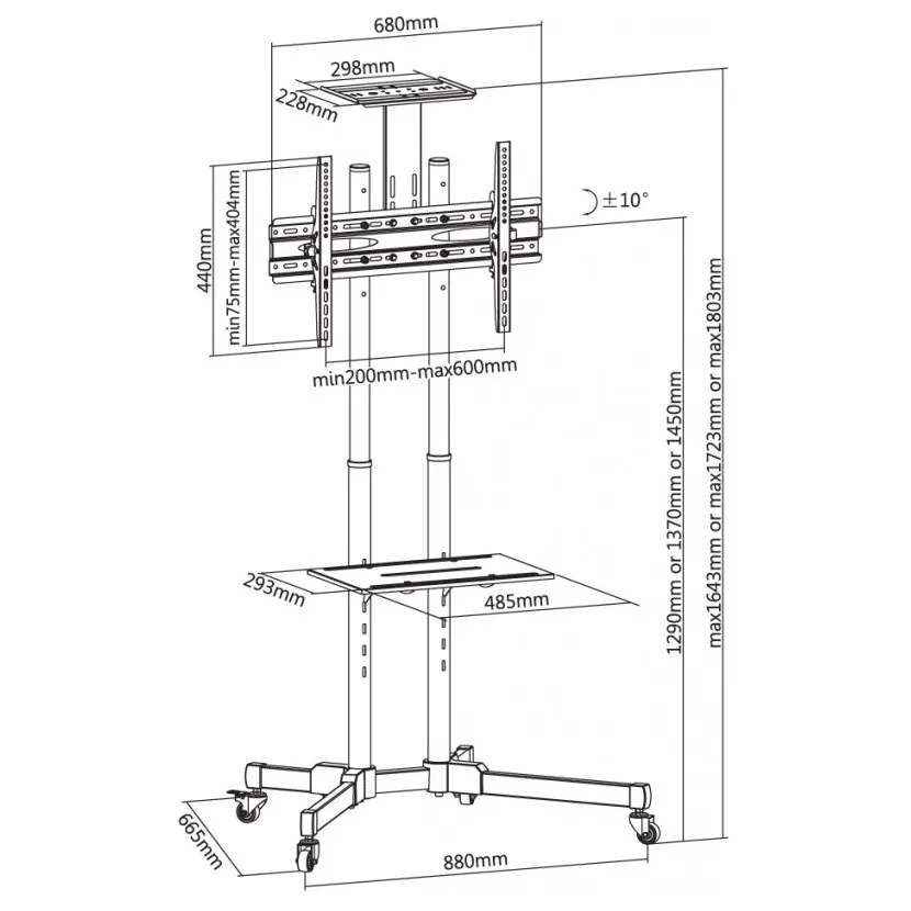 Suport TV Mobil Reflecta TV Stand 70VCE-Shelf, Negru