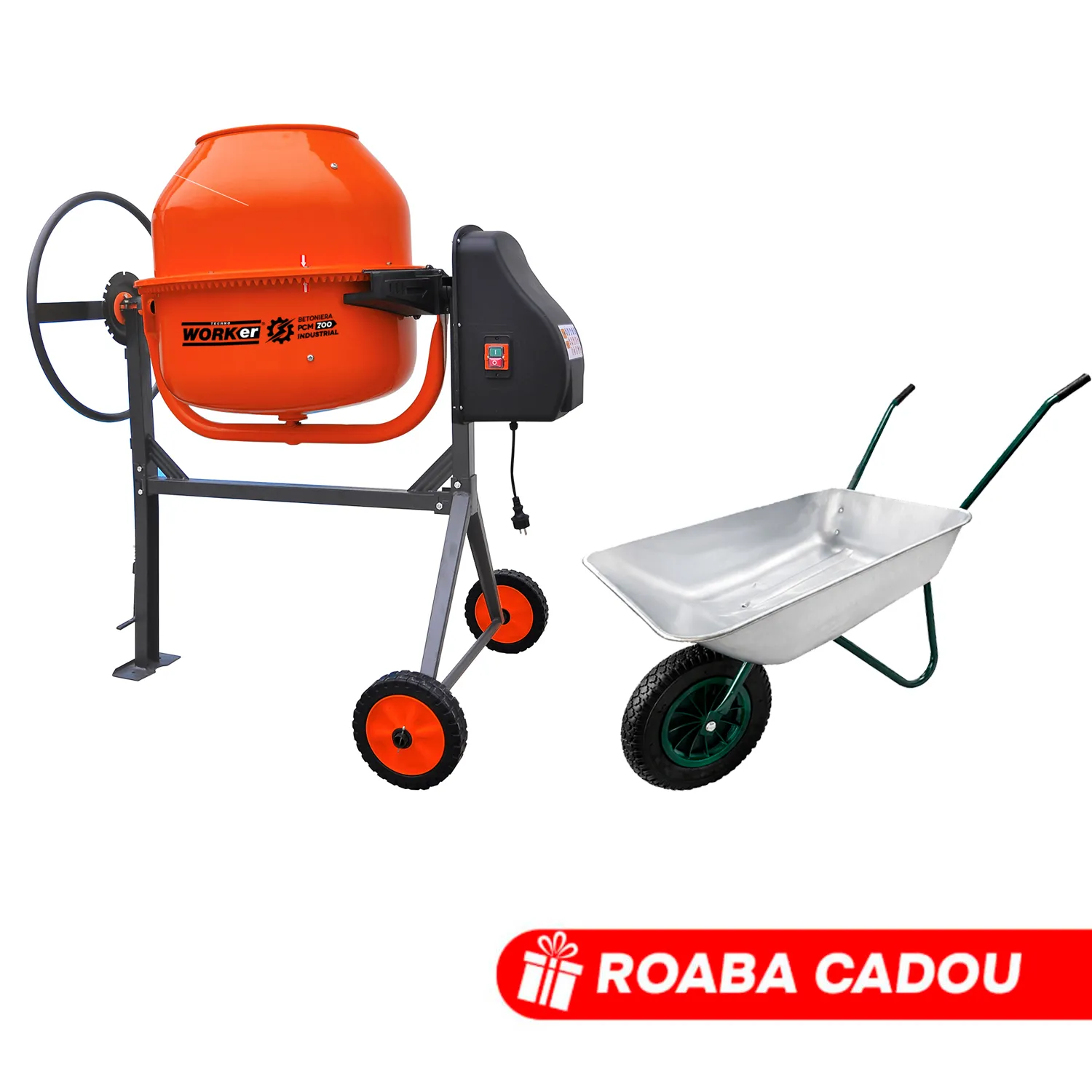 Set Betoniera TechnoWorker 200 L (Motor cupru)  + Roaba LUMAG 85 L Cadou