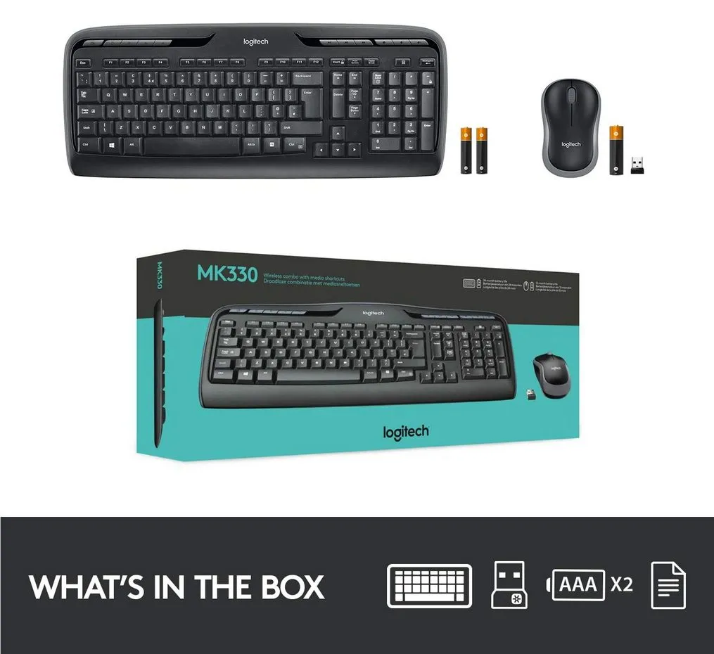 Set Tastatură + Mouse Logitech MK330, Fără fir, Negru