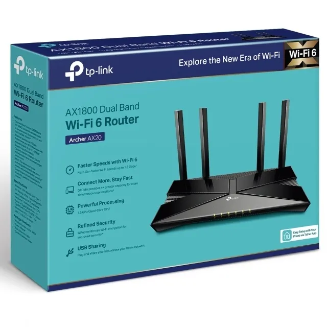 Router fără fir TP-LINK Archer AX20, Negru