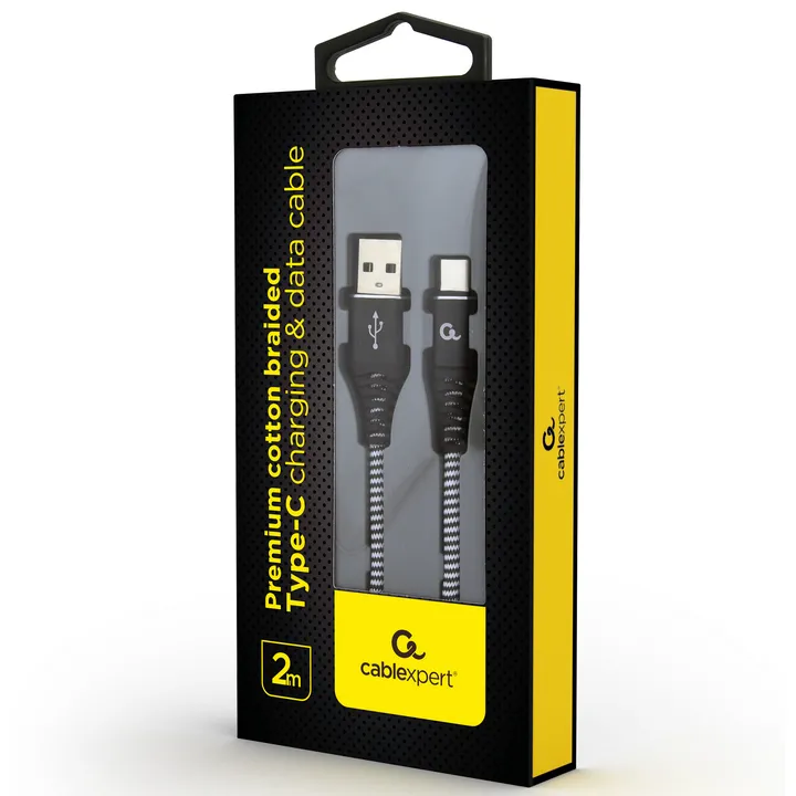 Cablu încărcare și sincronizare Cablexpert CC-USB2B-AMCM-2M-BW, USB Type-A/USB Type-C, 2m, Negru