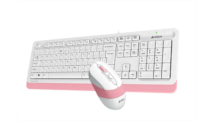 Set Tastatură + Mouse A4Tech F1010, Cu fir, Alb/Roz