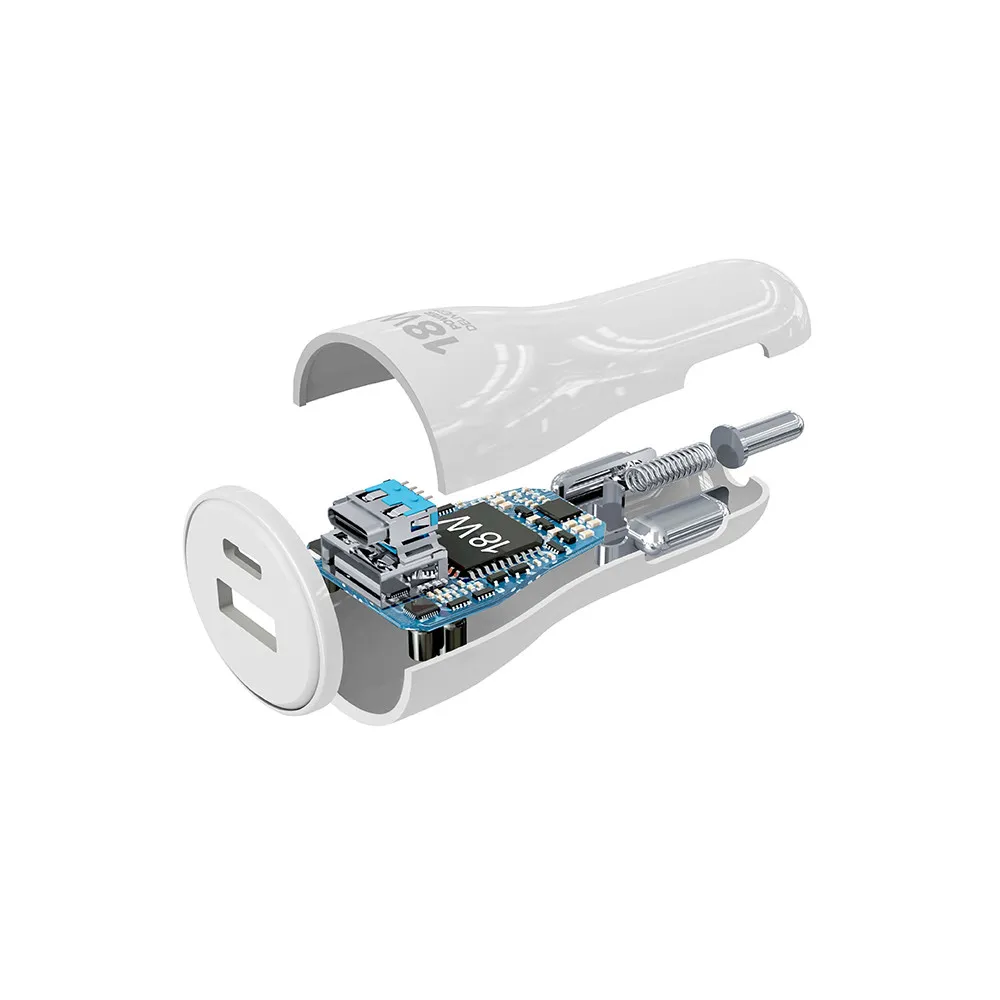 Incărcător de mașină Cellularline USB-C Car Charger Dual Kit, 18W, Alb