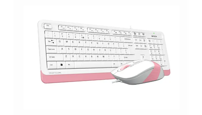 Set Tastatură + Mouse A4Tech F1010, Cu fir, Alb/Roz