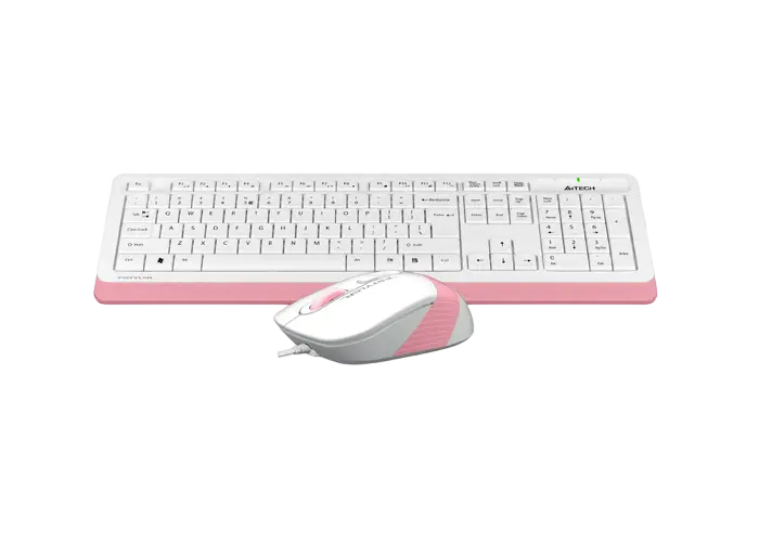 Set Tastatură + Mouse A4Tech F1010, Cu fir, Alb/Roz