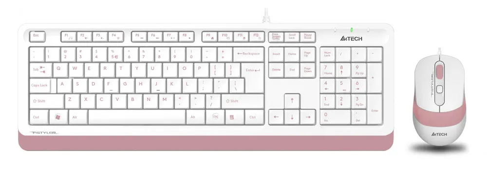 Set Tastatură + Mouse A4Tech F1010, Cu fir, Alb/Roz