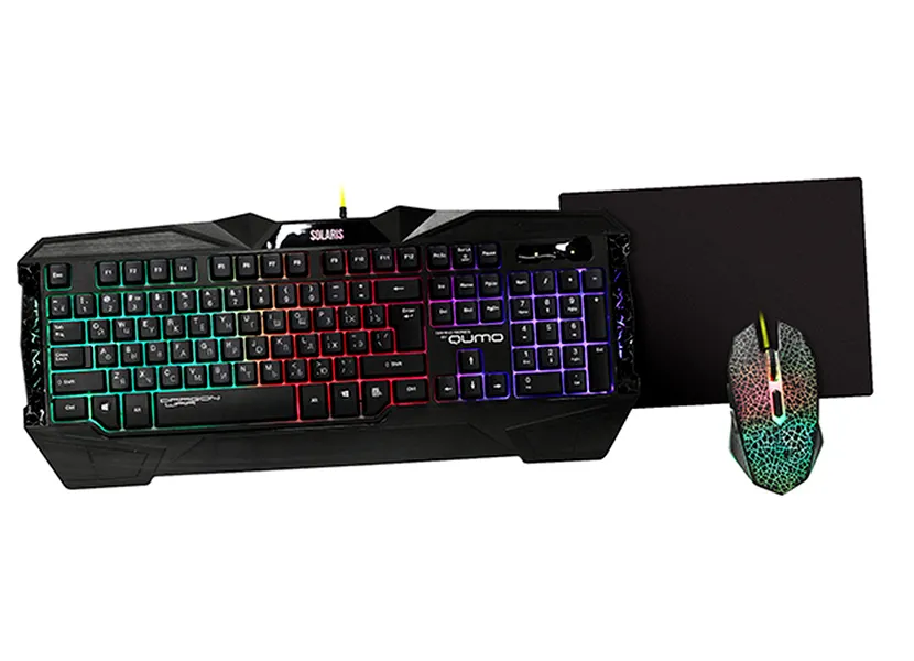 Set Tastatură + Mouse + Mouse Pad QUMO Solaris, Cu fir, Negru