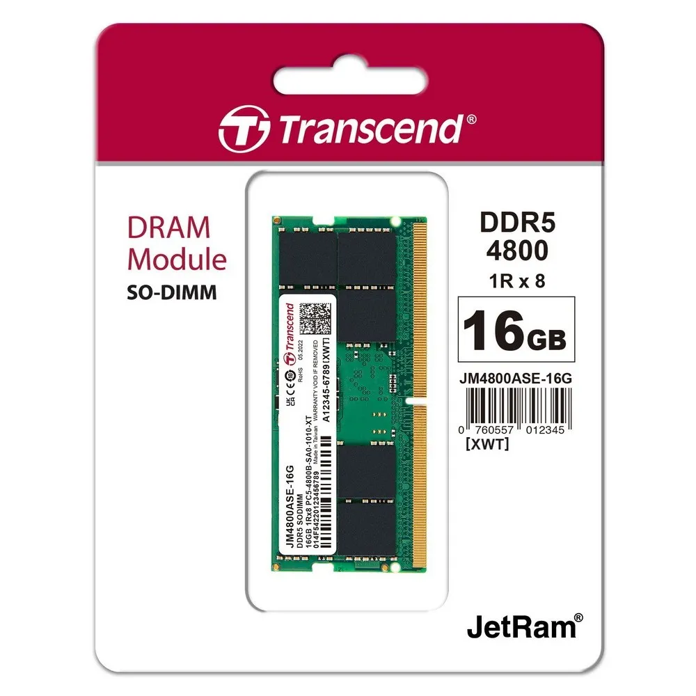 Memorie RAM Transcend JetRam, DDR5 SDRAM, 4800 MHz, 16GB, JM4800ASE-16G
