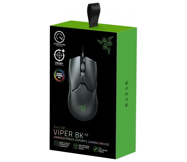 Gaming Mouse Razer Viper 8KHz, 20k dpi, 8 buttons, 50G, 650IPS, Optical SW, 71g, RGB, USB, Black