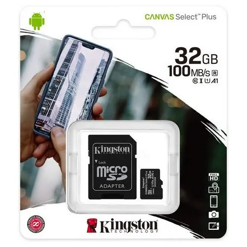 .32GB MicroSD (Class 10) UHS-I (U1) +SD adapter, Kingston Canvas Select+ 