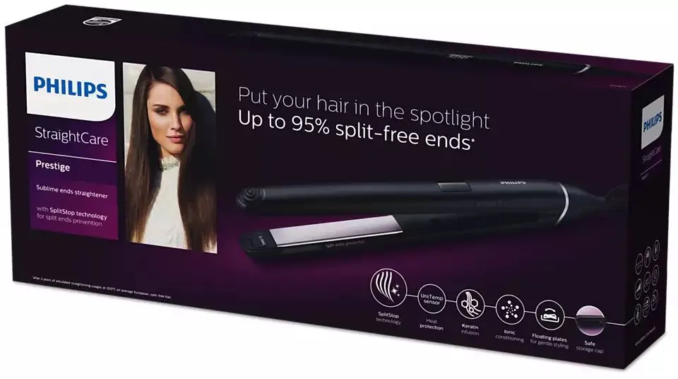 Placă de îndreptat părul Philips StraightCare Sublime Ends BHS677/00, Negru