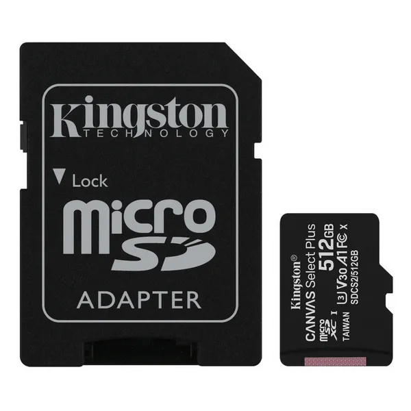 512GB MicroSD (Class 10) UHS-I (U3) +SD adapter, Kingston Canvas Select+ 