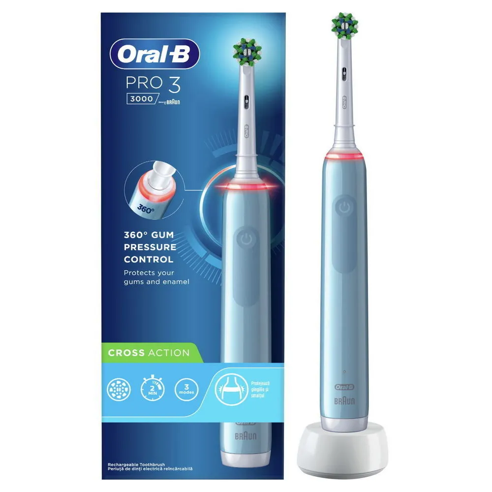 Periuță de dinți electrică Oral-B Pro 3 3000 CrossAction, Albastru