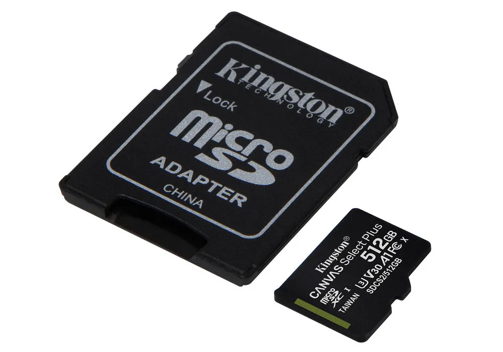 512GB MicroSD (Class 10) UHS-I (U3) +SD adapter, Kingston Canvas Select+ 
