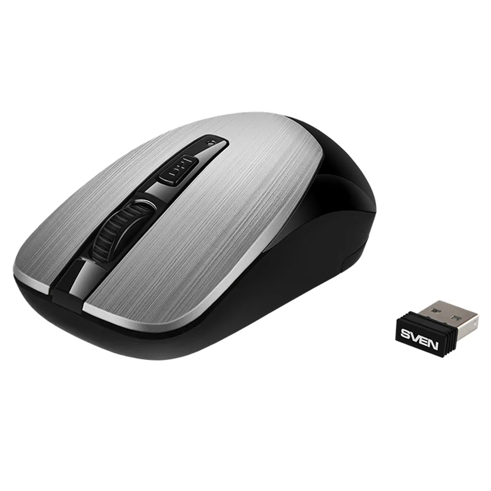 Wireless Mouse SVEN RX-380W, Optical, 800-1600 dpi, 6 buttons, Ambidextrous, 1xAA, Silver