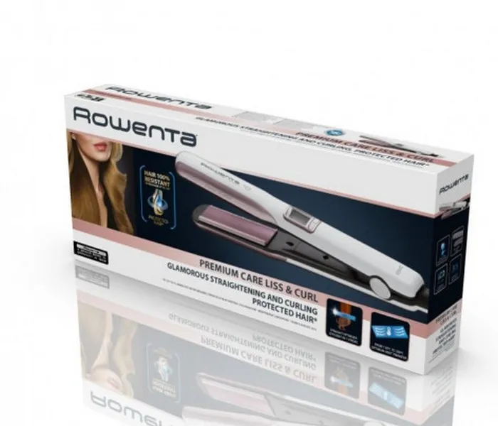 Placă de îndreptat părul Rowenta Premium Care Liss & Curl SF7660F0, Alb | Roz