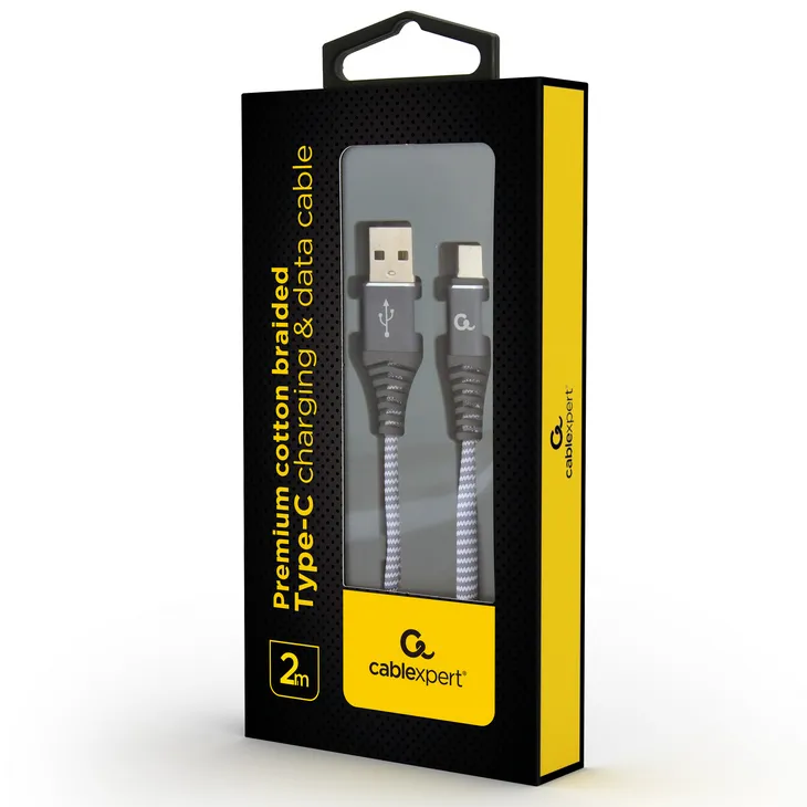Cablu încărcare și sincronizare Cablexpert CC-USB2B-AMCM-2M-WB2, USB Type-A/USB Type-C, 2m, Gri