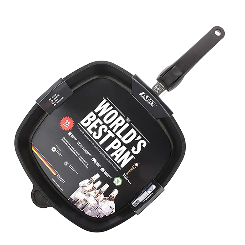 Tigaie-grill AMT Gastroguss AMT-E285BBQ-E, 1,9L, 28cm, Negru