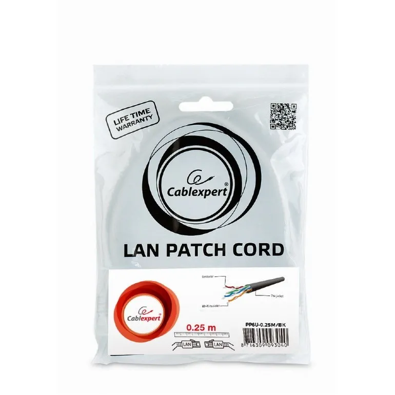 Patch cord Cablexpert PP6U-0.25M, Cat6 UTP, 0,25m, Gri
