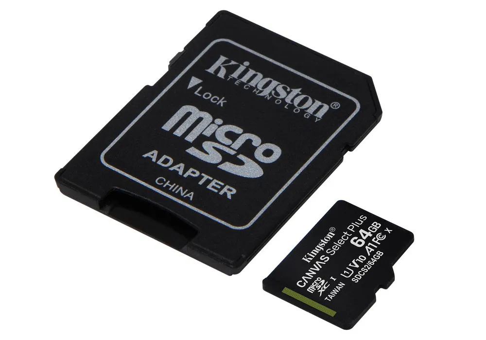 .64GB MicroSD (Class 10) UHS-I (U1) +SD adapter, Kingston Canvas Select+ 