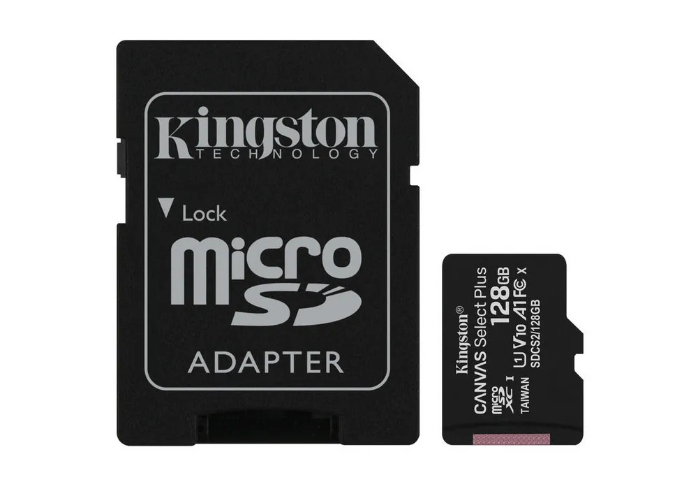 128GB MicroSD (Class 10) UHS-I (U1) +SD adapter, Kingston Canvas Select+ 
