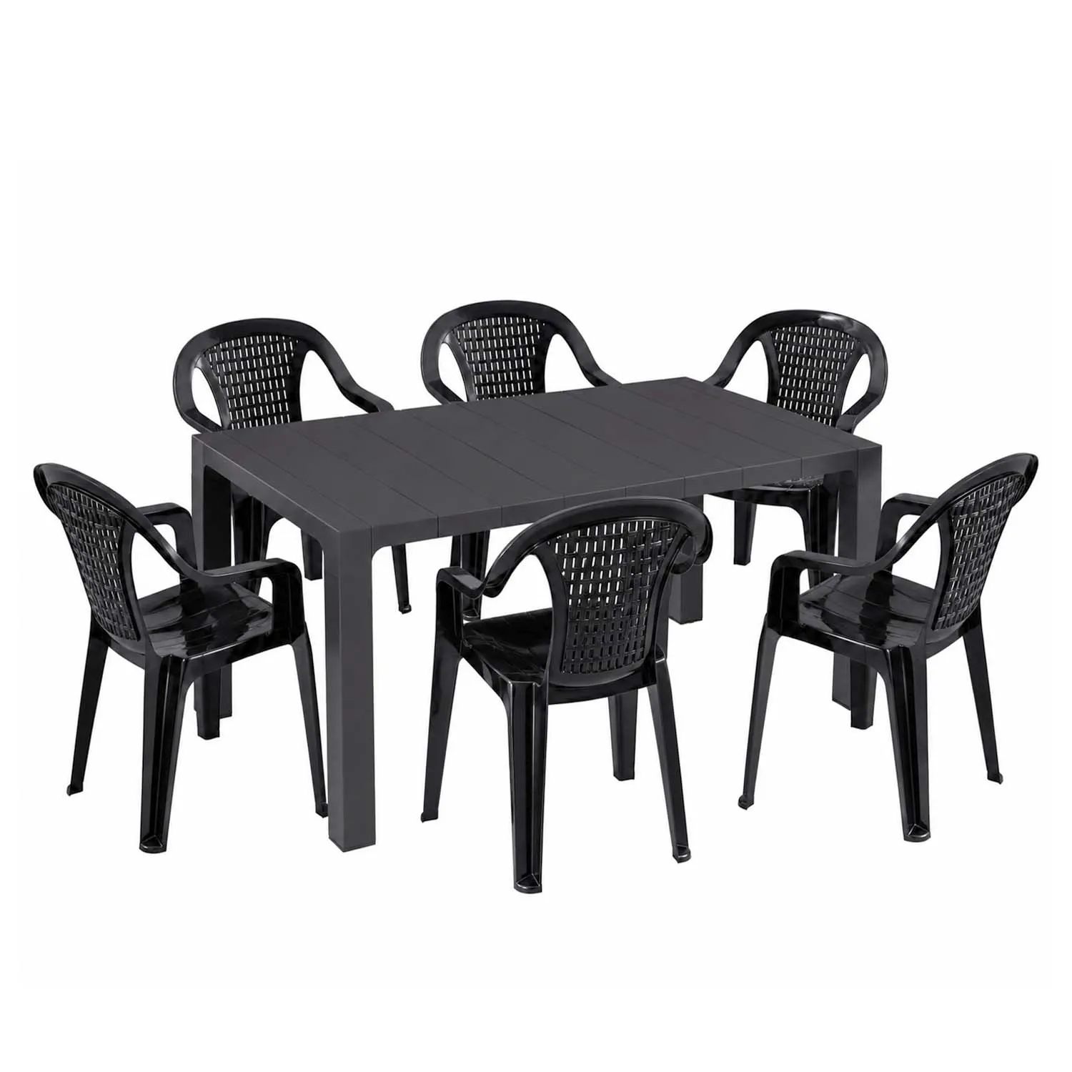 TikTok Masa plastic Orfeo 140 (Antracit) + 6 scaune Valerija antracit 7005AN