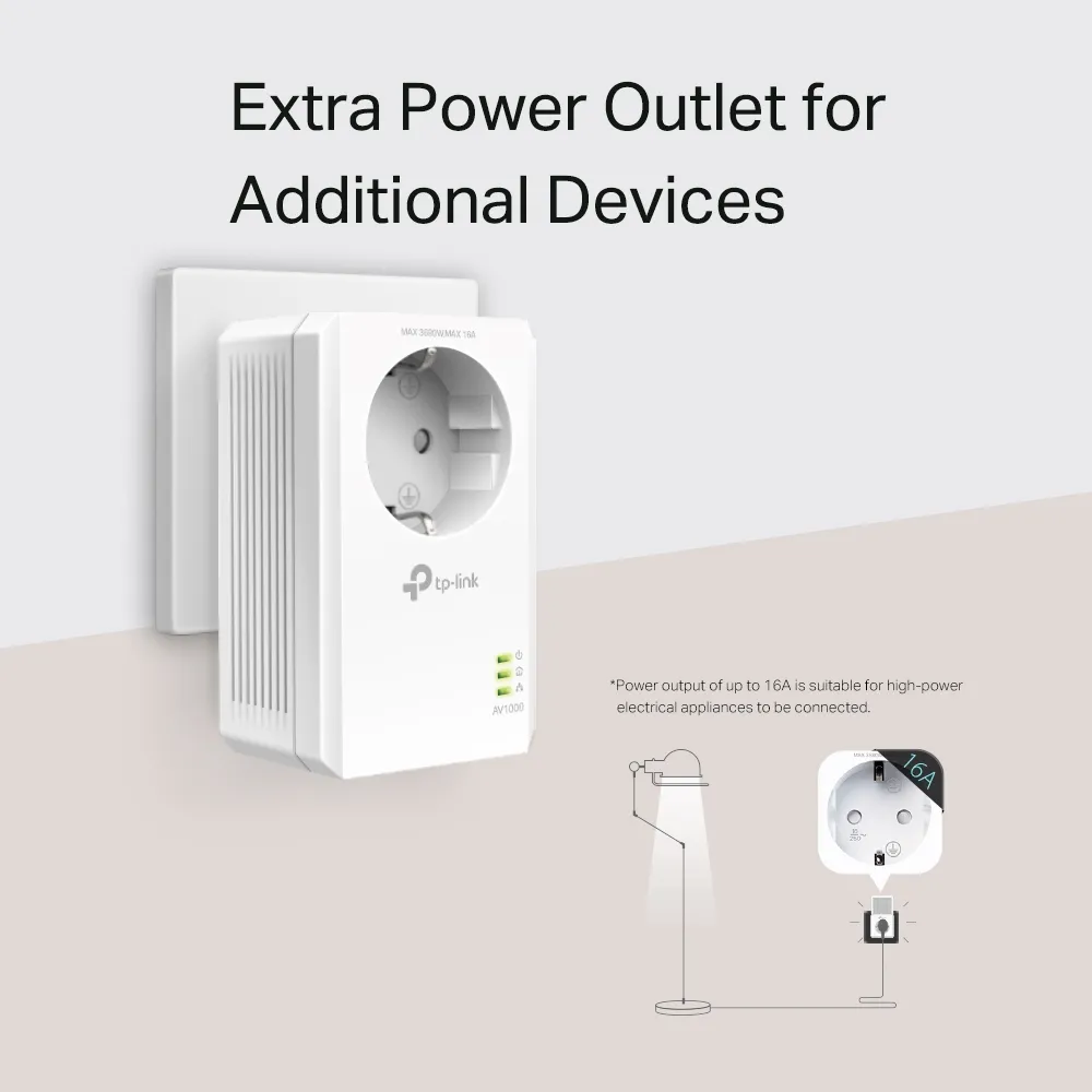 Powerline Adapter  TP-LINK TL-PA7017P KIT, AV1000, 1000 Mbps, Alb