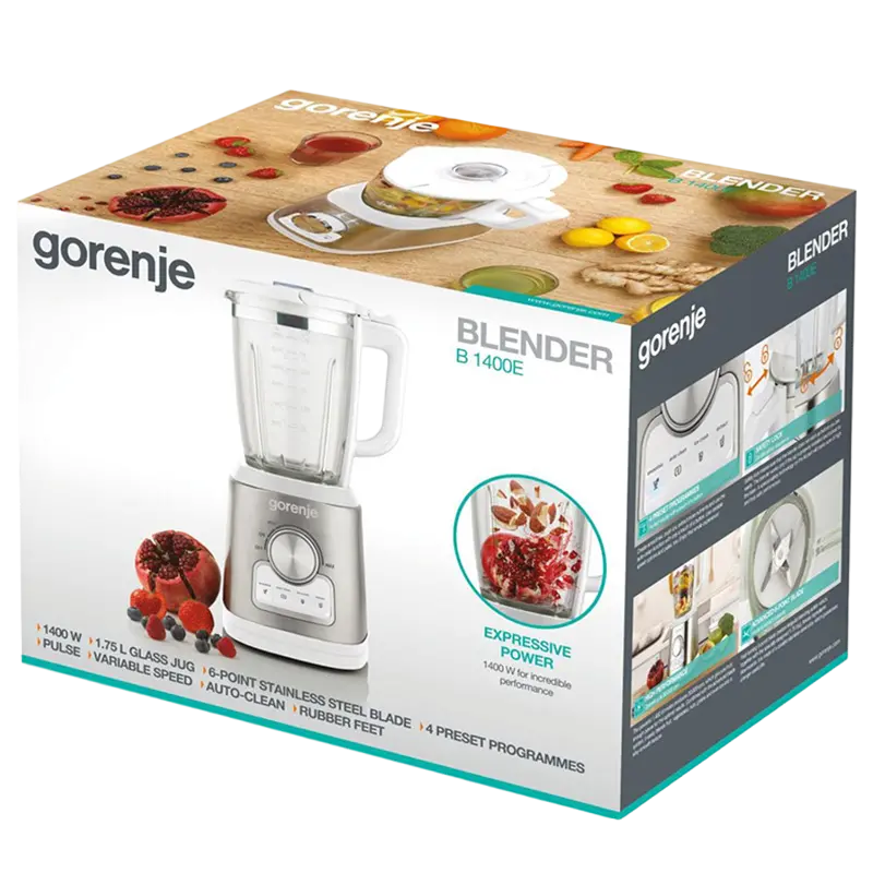 Blender staționar Gorenje B1400E, Alb | Argintiu