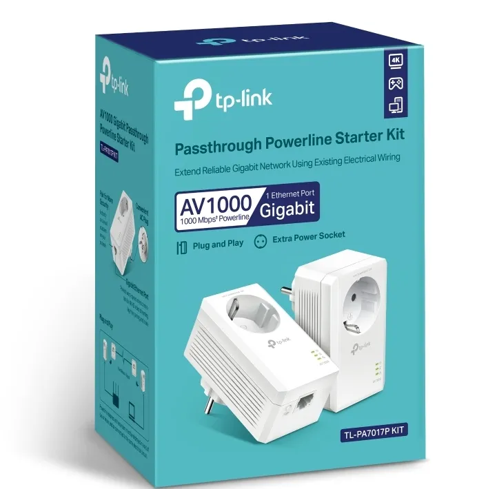 Powerline Adapter  TP-LINK TL-PA7017P KIT, AV1000, 1000 Mbps, Alb